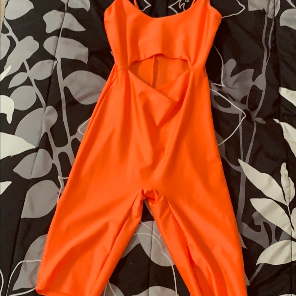 Fashion Nova Neon Orange Biker Bodysuit
